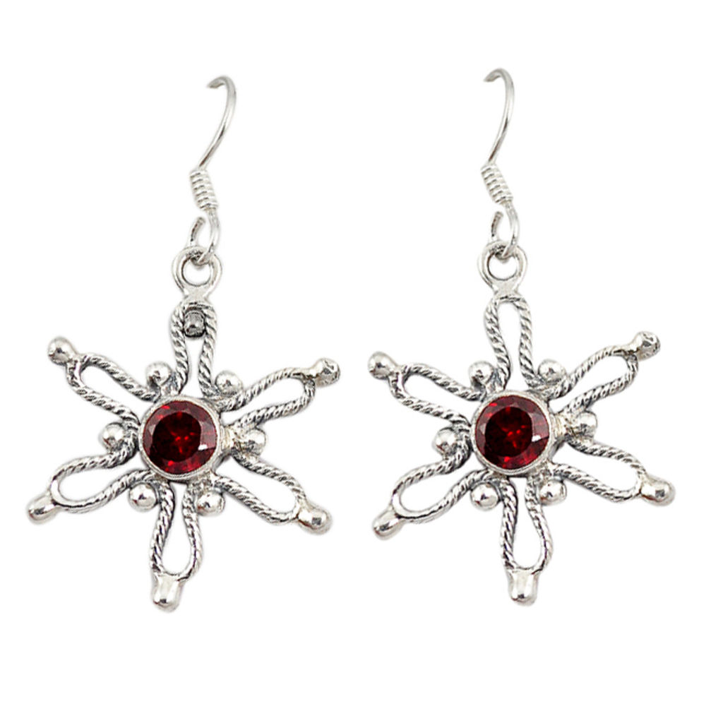 Natural red garnet 925 sterling silver dangle earrings jewelry d7046