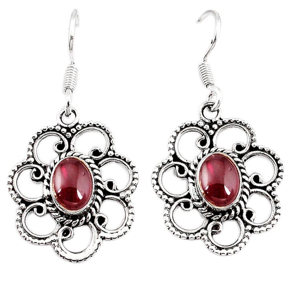 Natural red garnet 925 sterling silver dangle earrings jewelry d7203