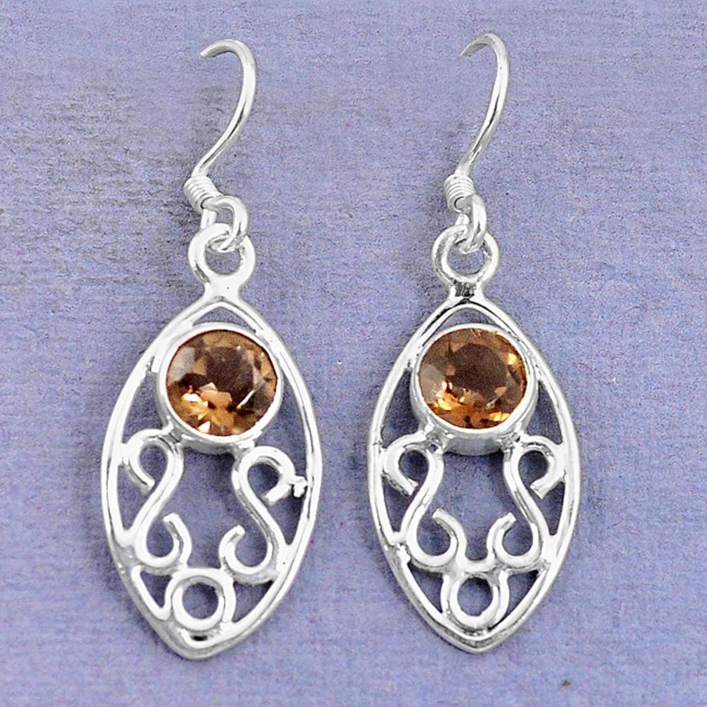 Brown smoky topaz 925 sterling silver dangle earrings jewelry d9439