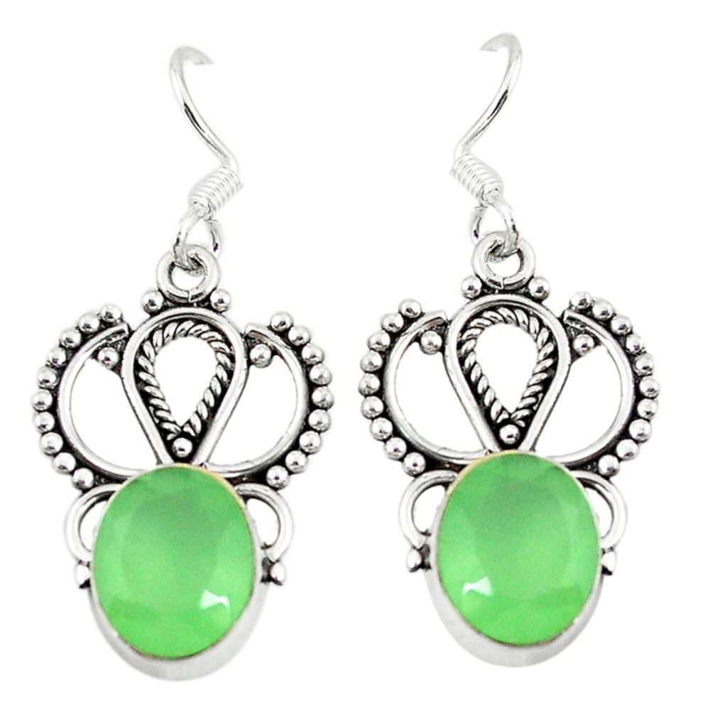 Natural green prehnite 925 sterling silver dangle earrings jewelry d9602
