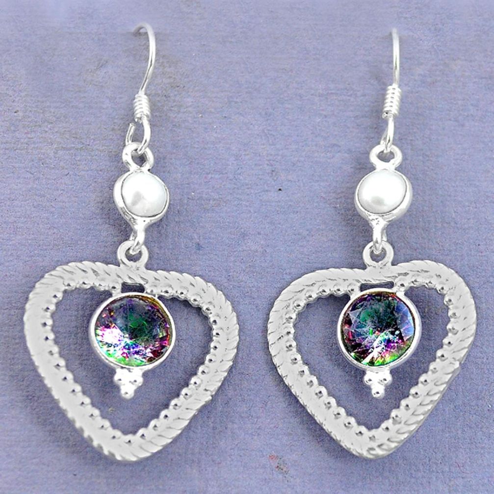 Multi color rainbow topaz pearl 925 sterling silver dangle earrings d9650