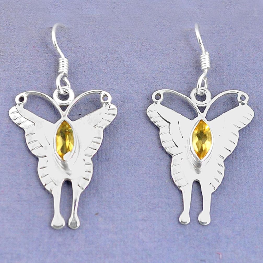 Natural yellow citrine 925 sterling silver butterfly earrings jewelry d9740