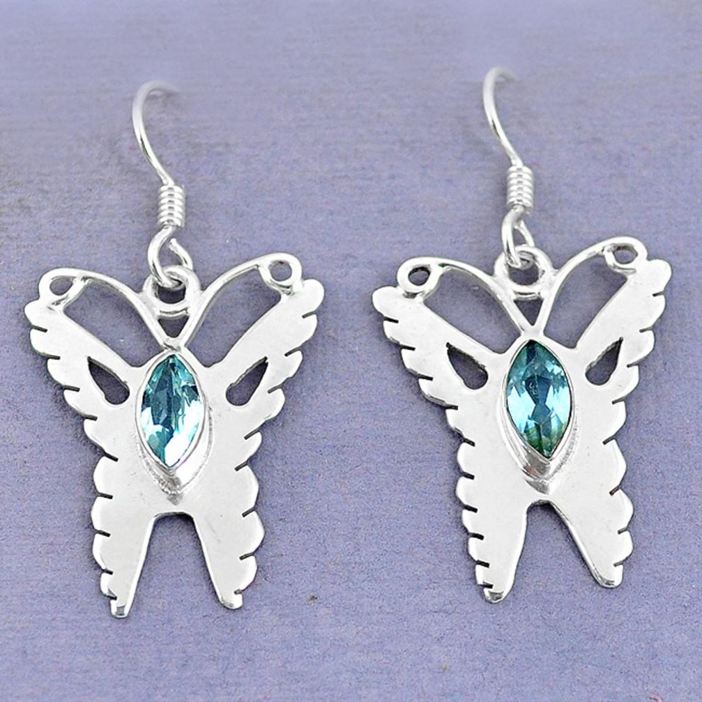 Natural blue topaz 925 sterling silver butterfly earrings jewelry d9741