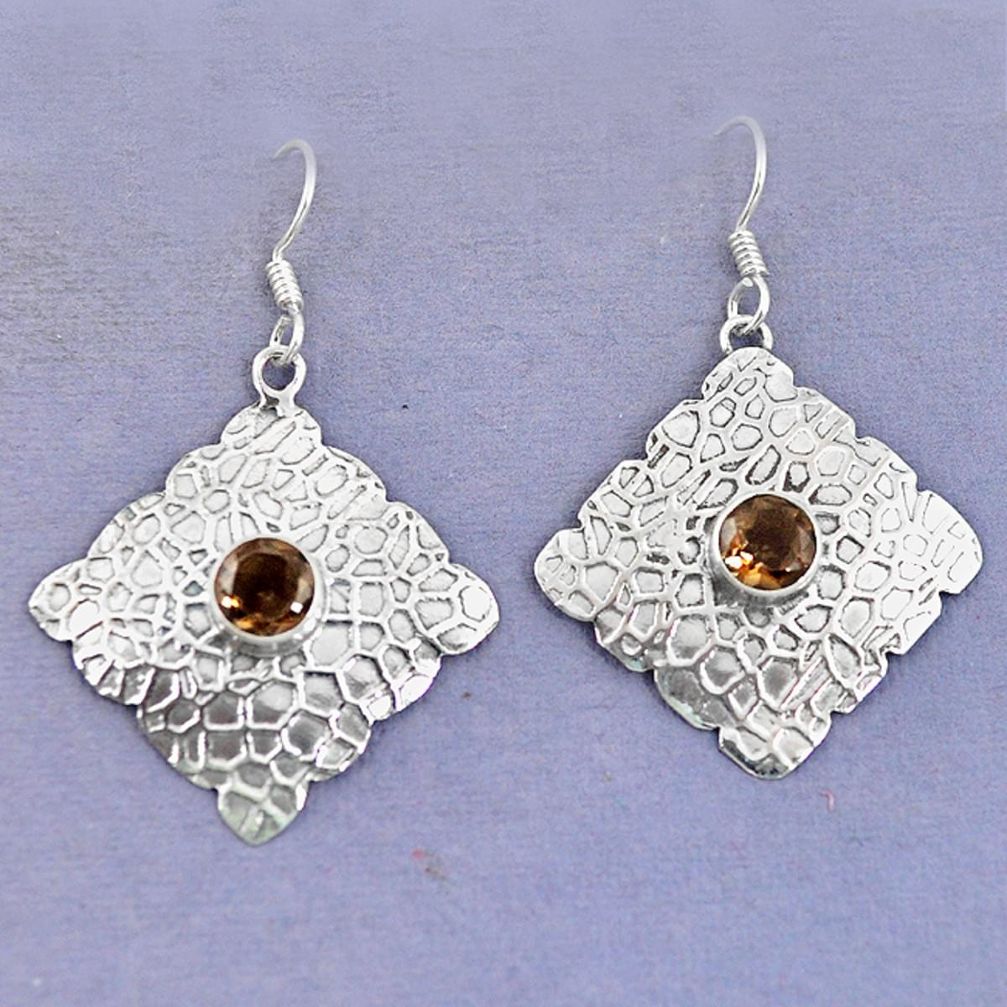 Brown smoky topaz 925 sterling silver dangle earrings jewelry d9751