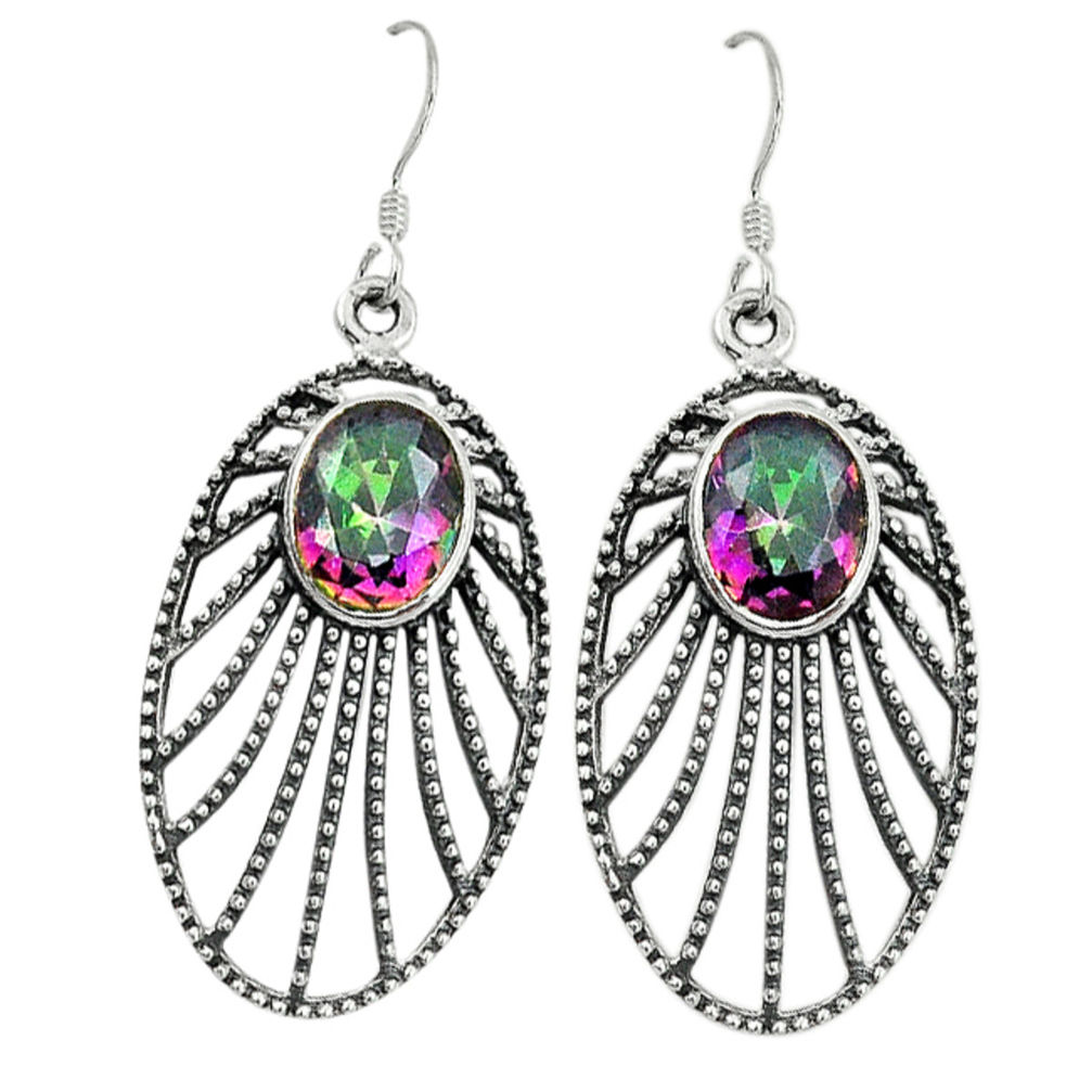 Multi color rainbow topaz 925 sterling silver dangle earrings d9774