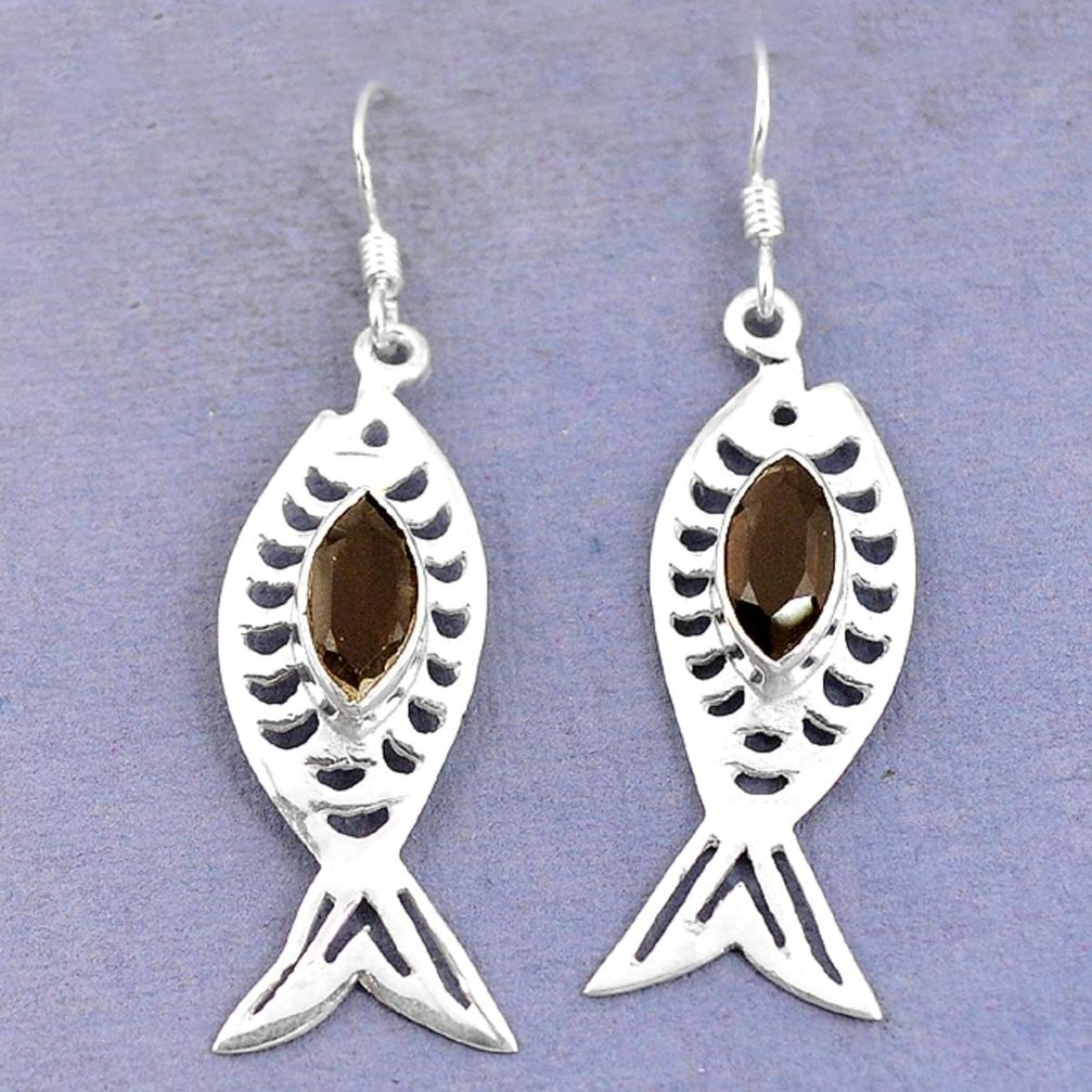 925 sterling silver brown smoky topaz fish earrings jewelry d9810