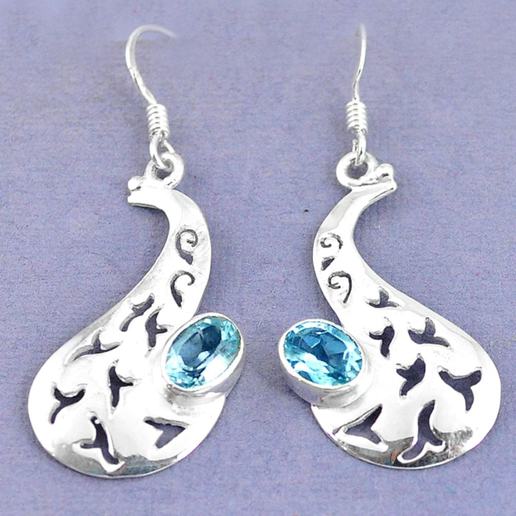 Natural blue topaz 925 sterling silver dangle earrings jewelry d9821