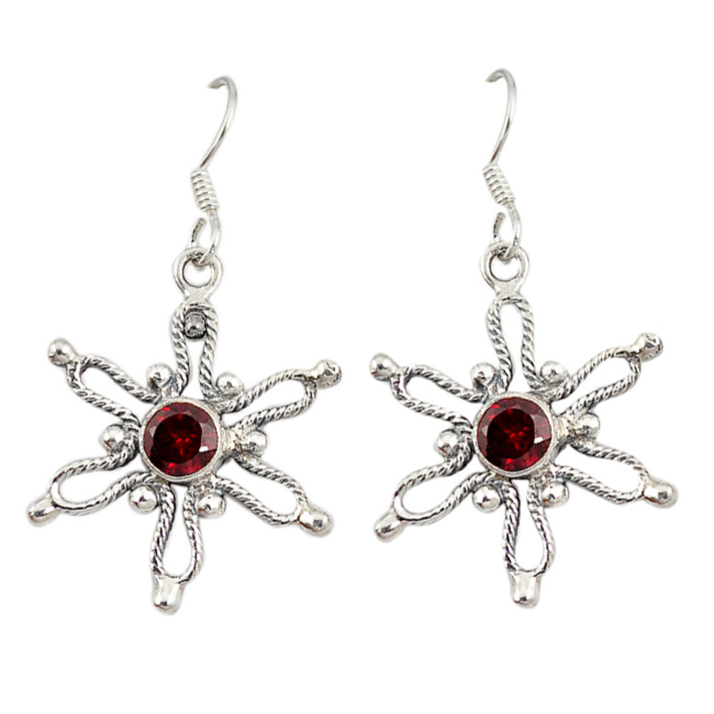 Natural red garnet 925 sterling silver dangle earrings jewelry d9862