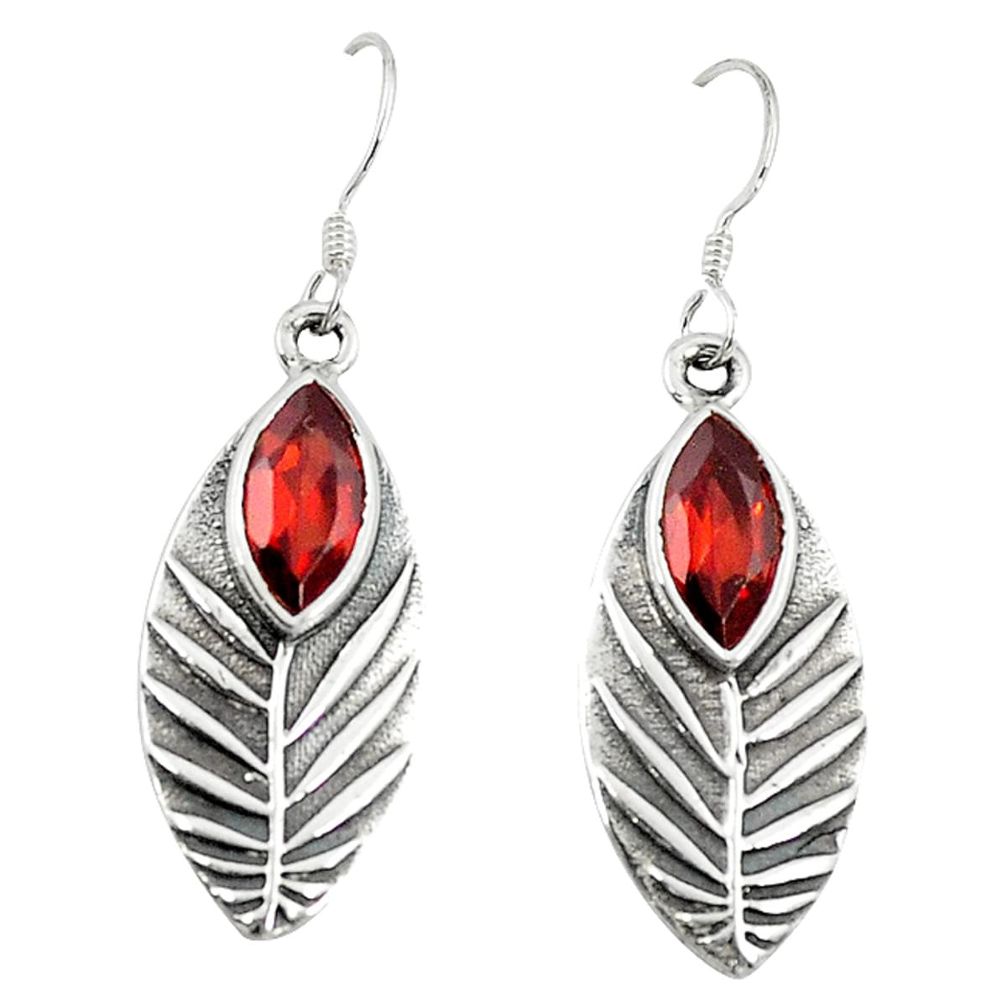 Natural red garnet 925 sterling silver dangle earrings jewelry d9863