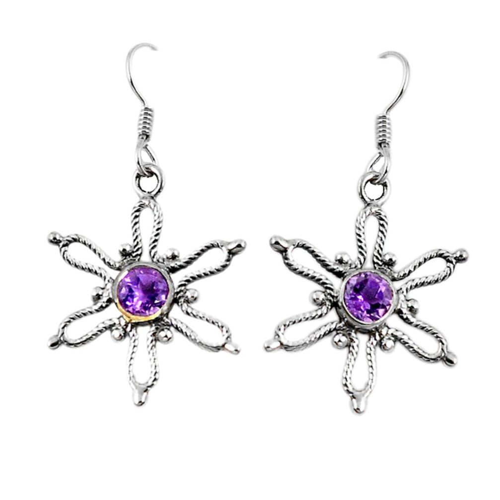 Natural purple amethyst 925 sterling silver dangle earrings d9866