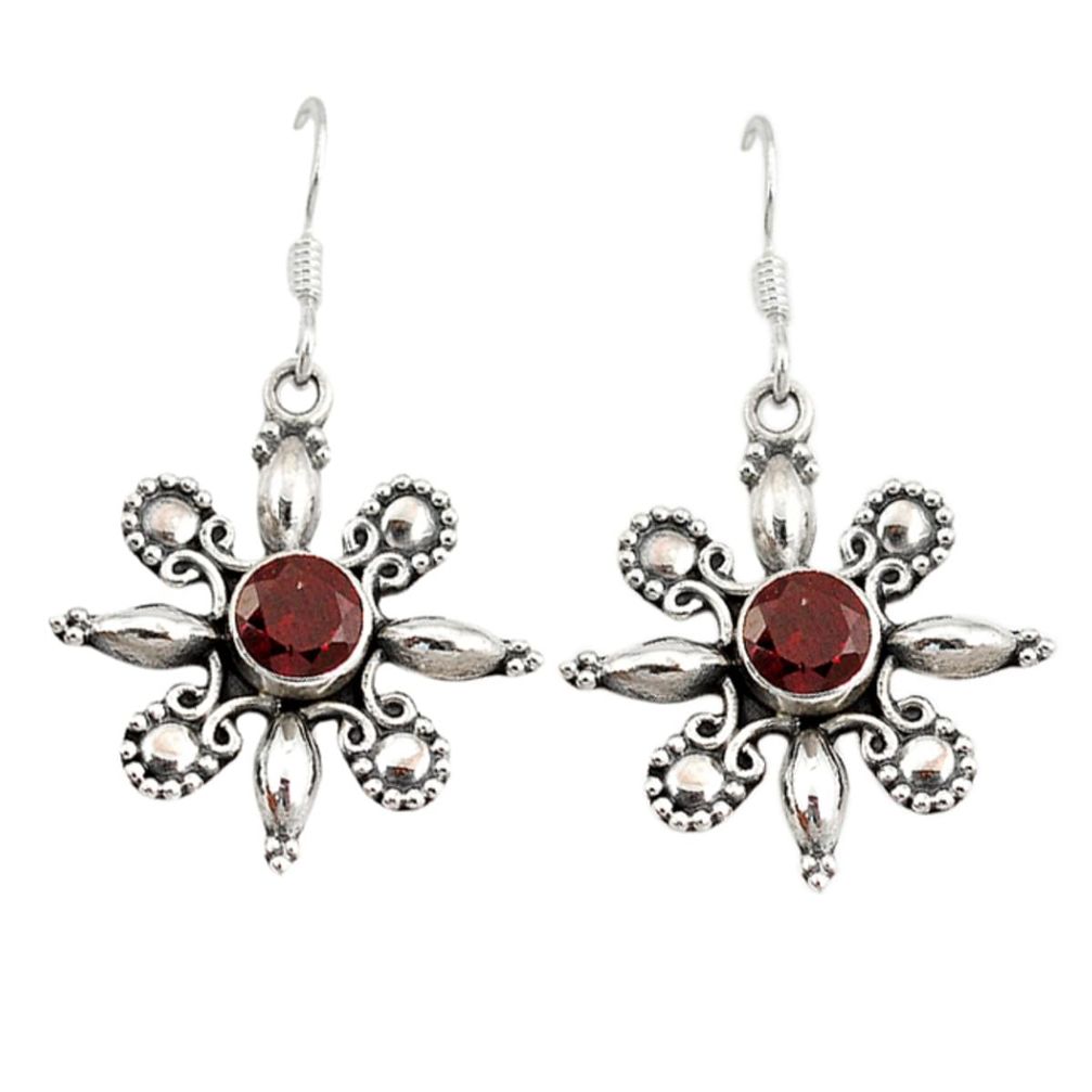 Natural red garnet 925 sterling silver dangle earrings jewelry d9868