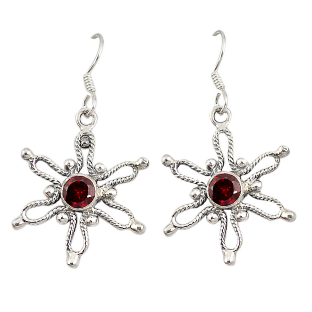 Natural red garnet 925 sterling silver dangle earrings jewelry d9873