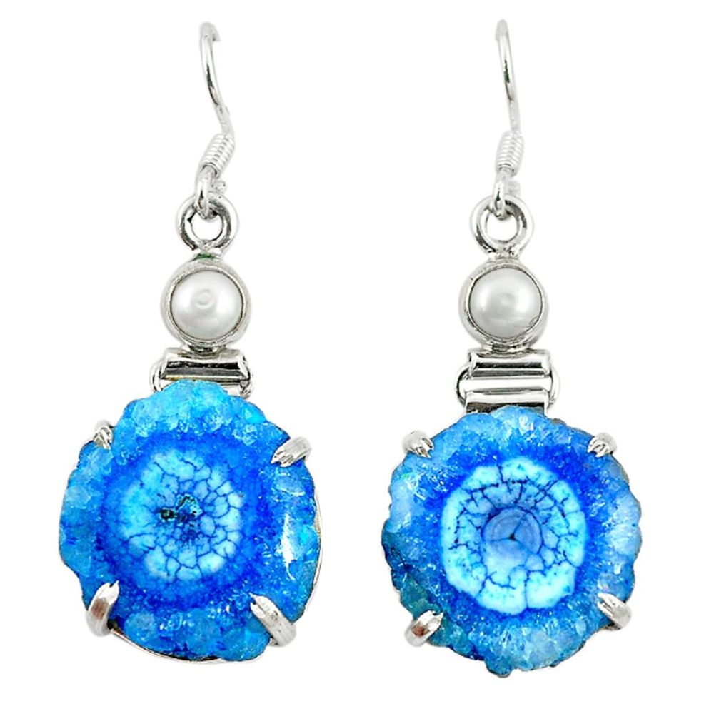 925 silver natural blue solar quartz slice druzy dangle earrings jewelry d9916