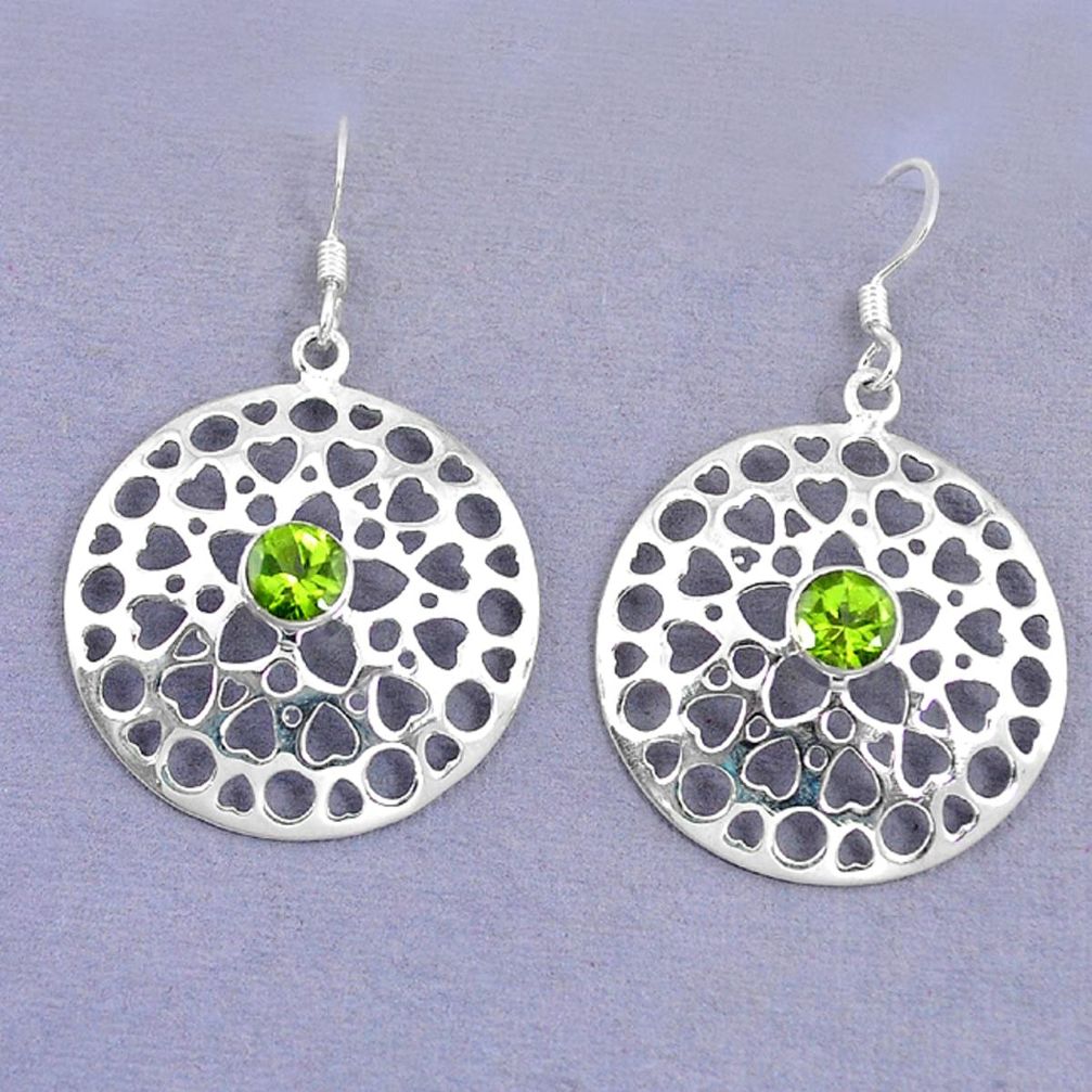 Natural green peridot 925 sterling silver dangle earrings jewelry d9935