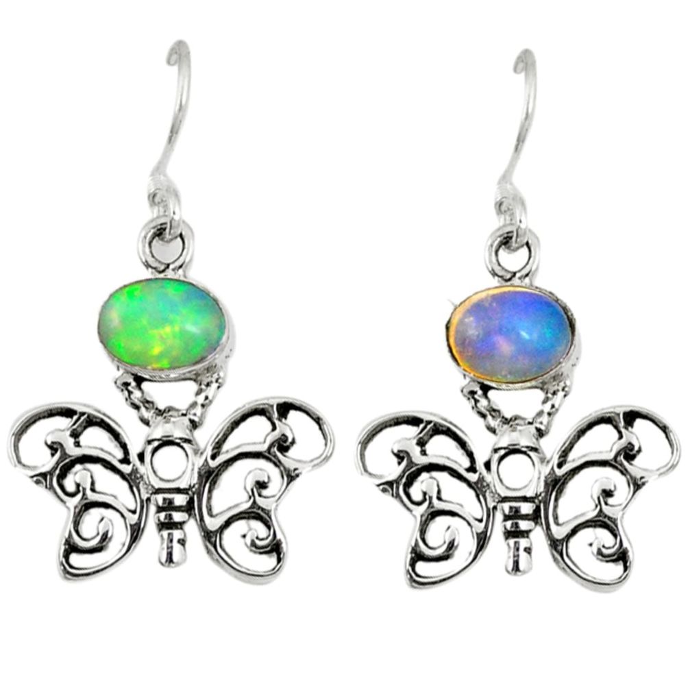 Natural multi color ethiopian opal 925 silver butterfly earrings jewelry d9942