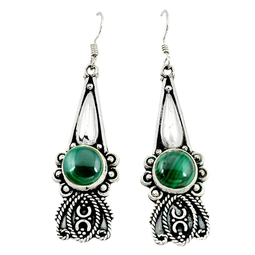 Natural green malachite (pilot's stone) 925 silver dangle earrings d9944