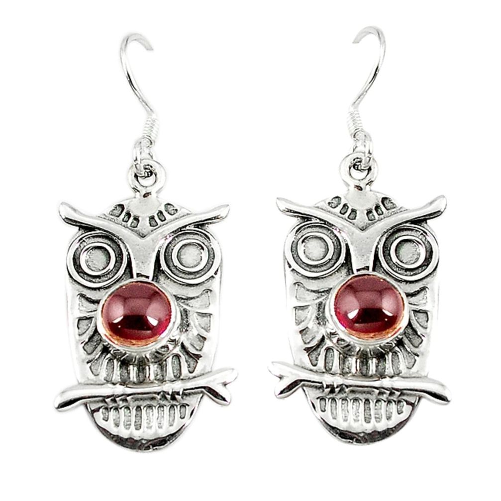 925 sterling silver natural red garnet round owl earrings jewelry d9979