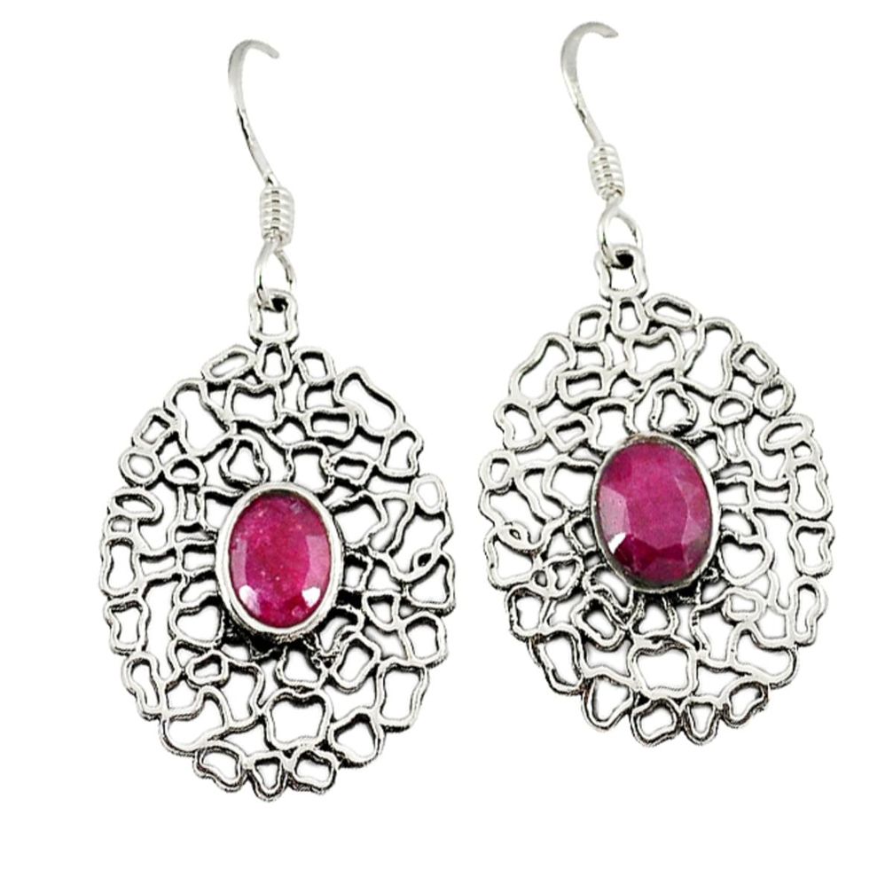 Natural red ruby 925 sterling silver dangle earrings jewelry d9994