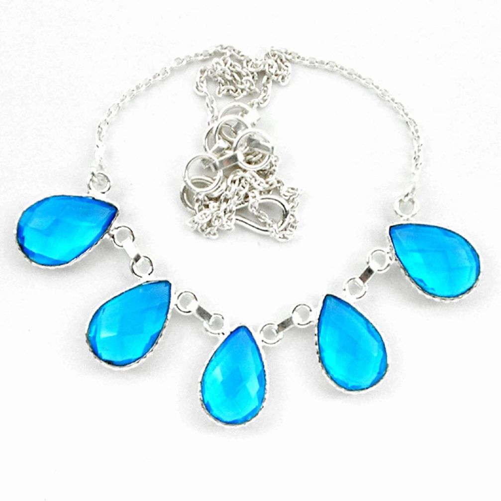925 sterling silver blue topaz quartz pear shape necklace jewelry d10335