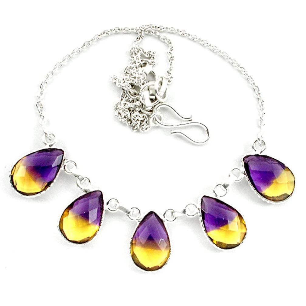 Multi color ametrine (lab) 925 sterling silver necklace jewelry d10337
