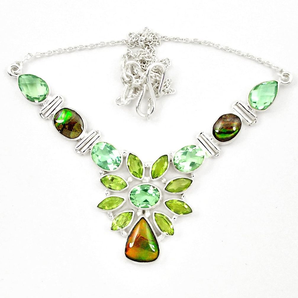 Natural multi color ammolite (canadian) 925 silver necklace jewelry d23966