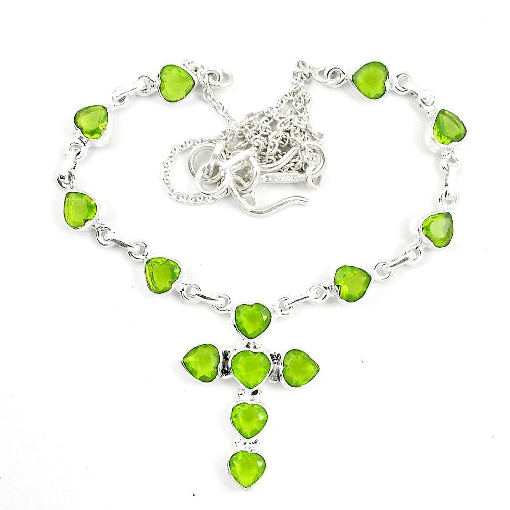 Natural green peridot 925 sterling silver cross necklace jewelry d25455