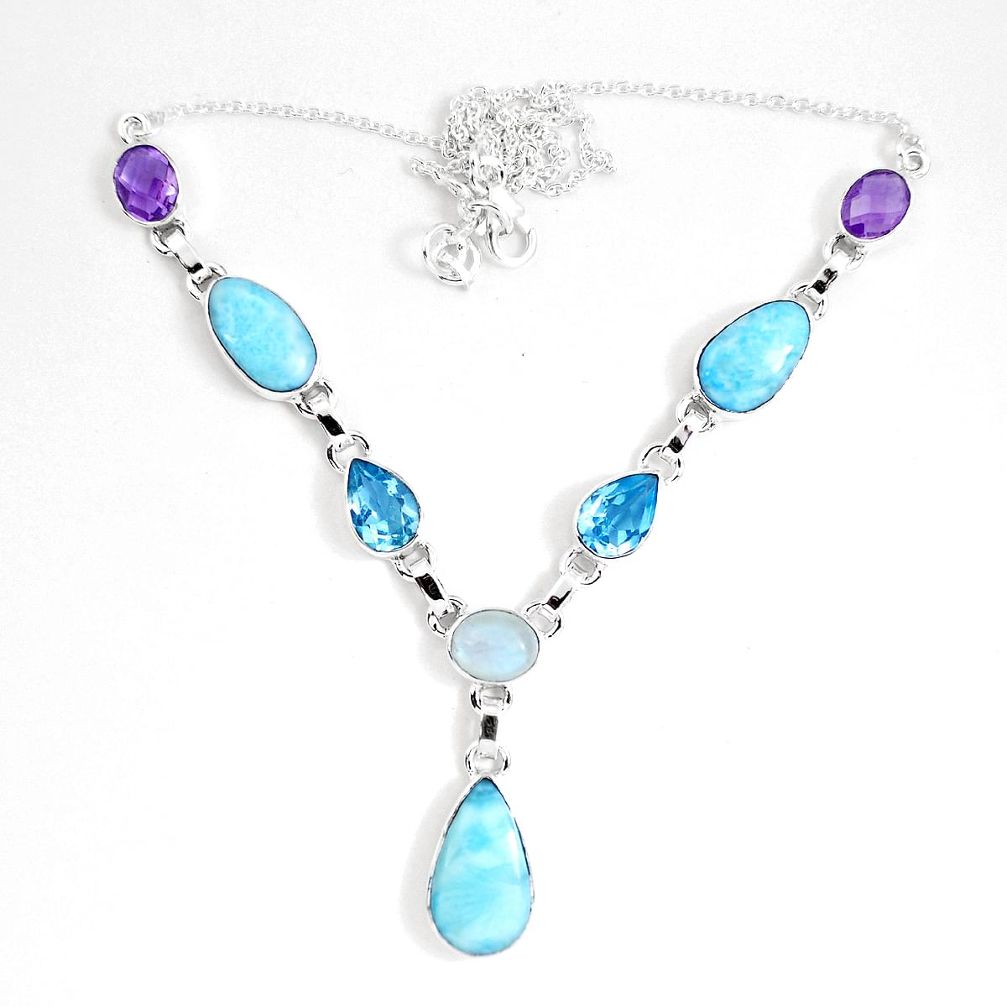 Natural blue larimar moonstone 925 sterling silver necklace d27542