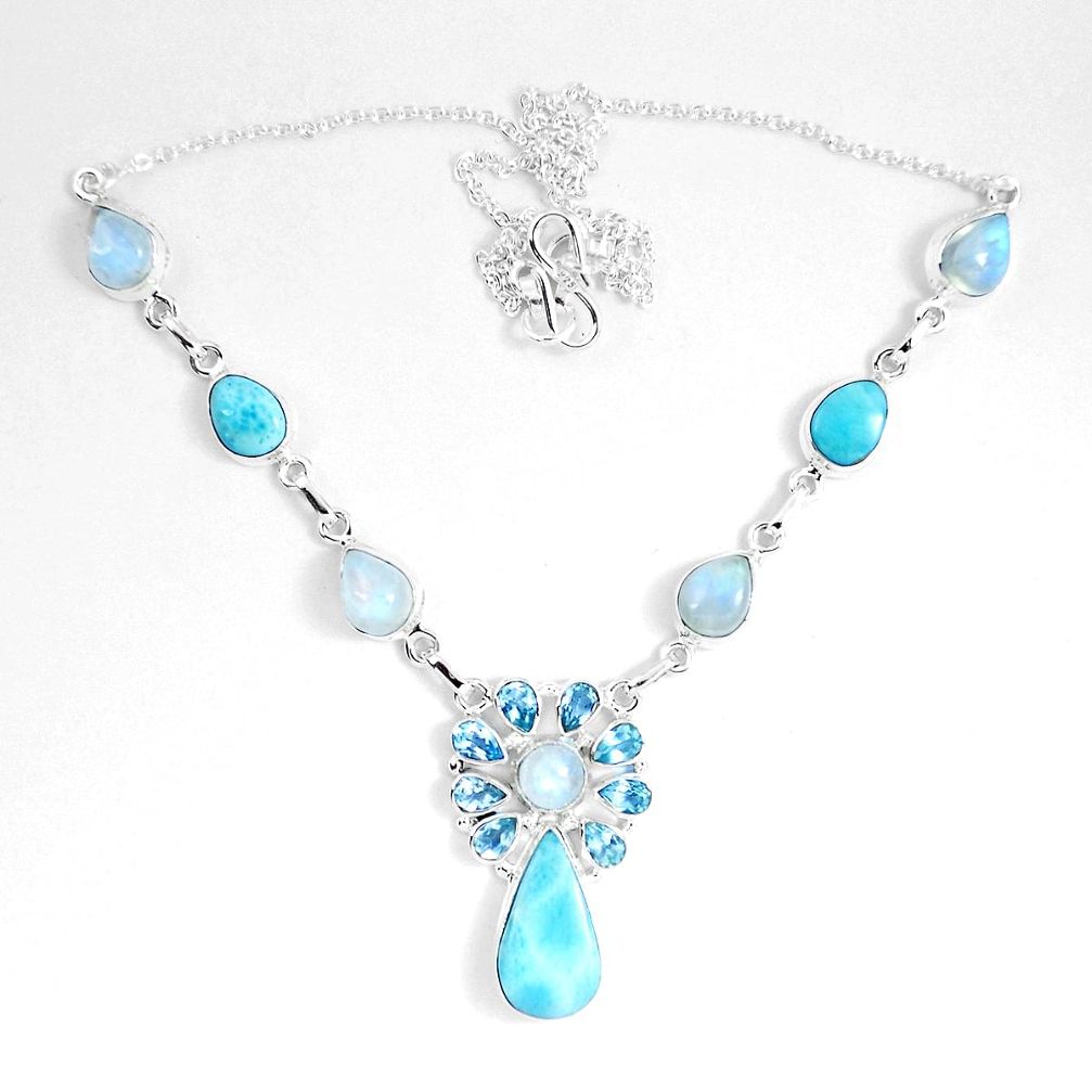 Natural blue larimar moonstone 925 sterling silver necklace d27546