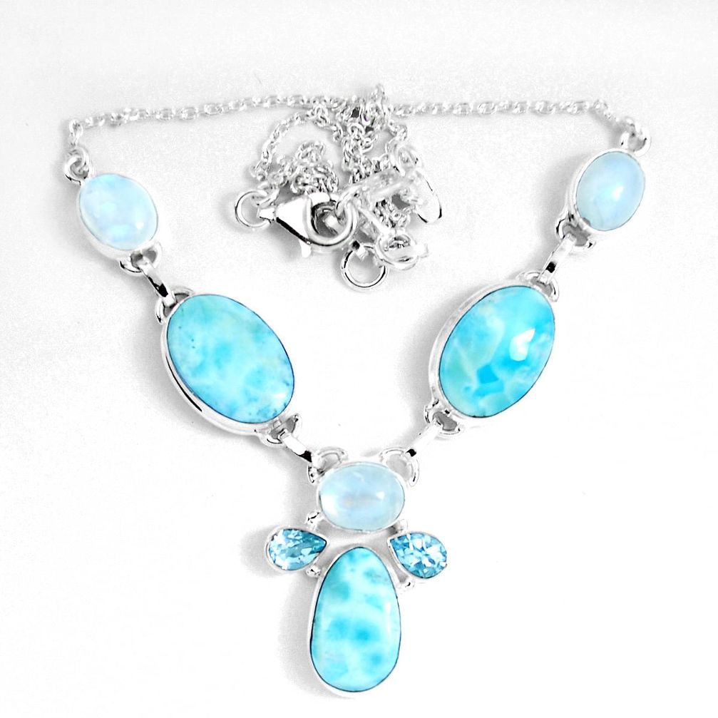 Natural blue larimar moonstone 925 sterling silver necklace jewelry d27548