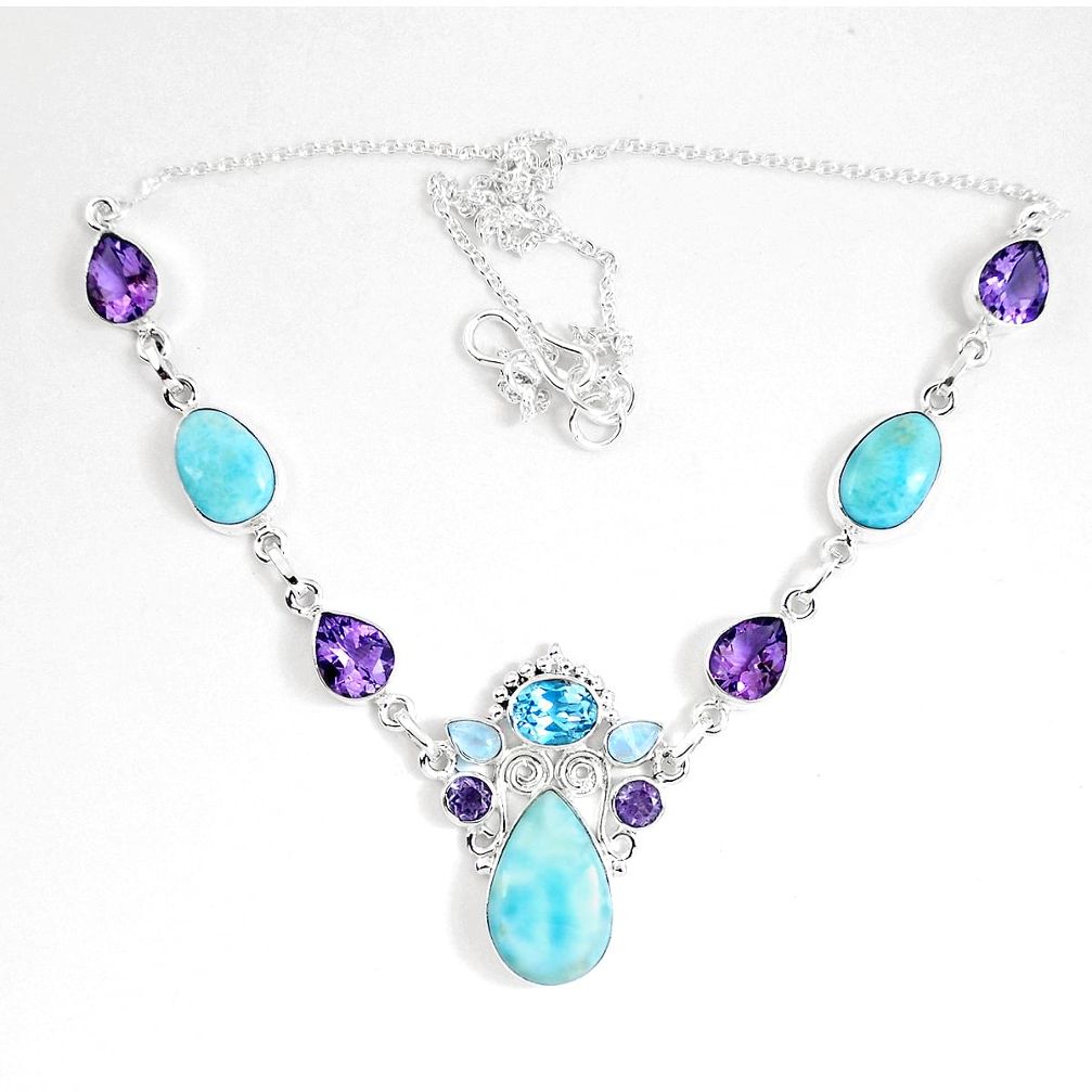 Natural blue larimar amethyst 925 sterling silver necklace jewelry d27549