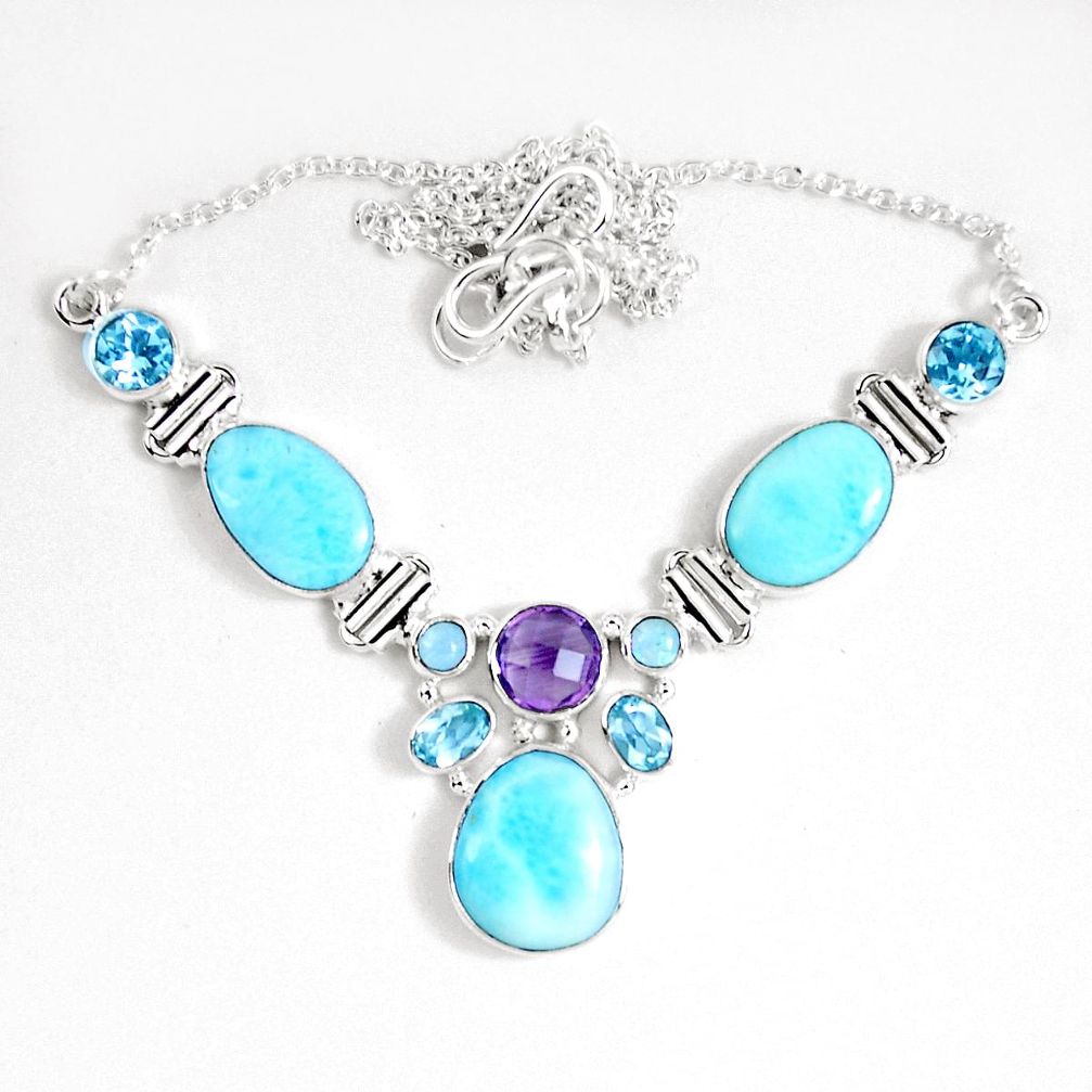 Natural blue larimar amethyst 925 sterling silver necklace jewelry d27550