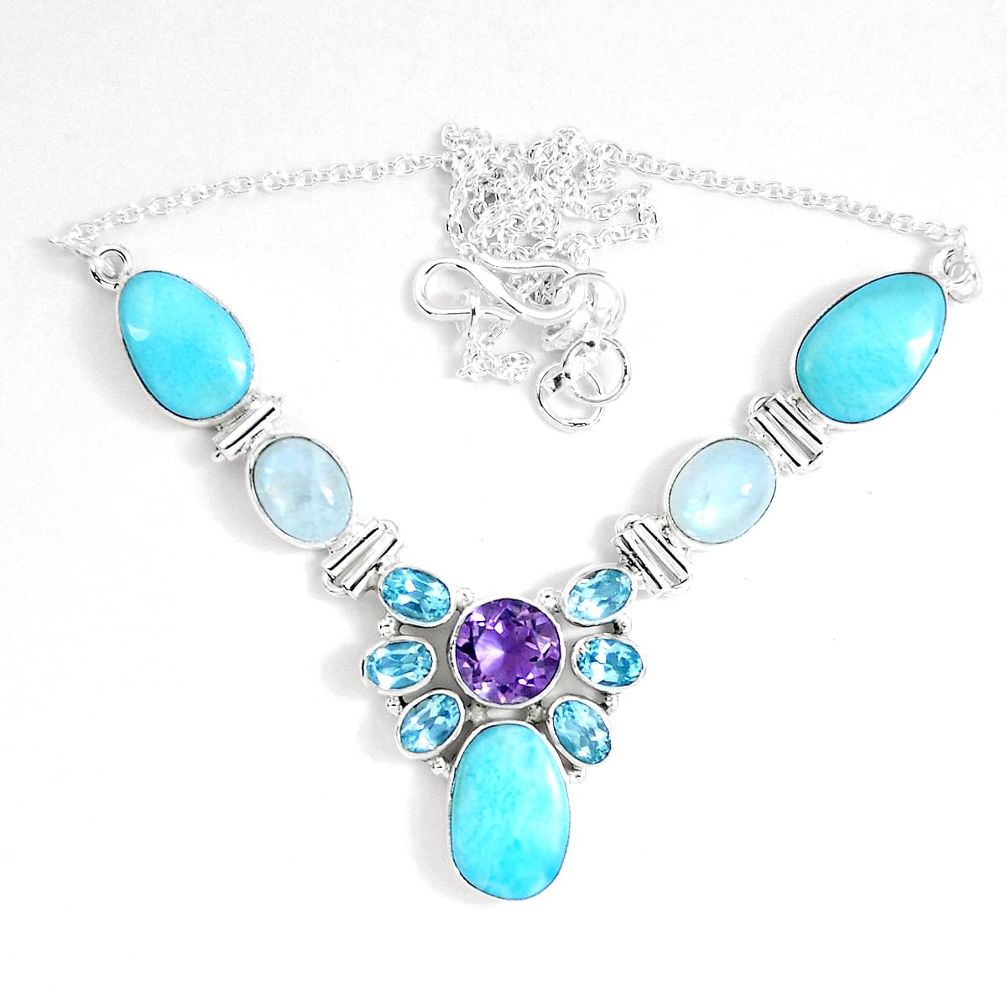 925 sterling silver natural blue larimar purple amethyst necklace d27551