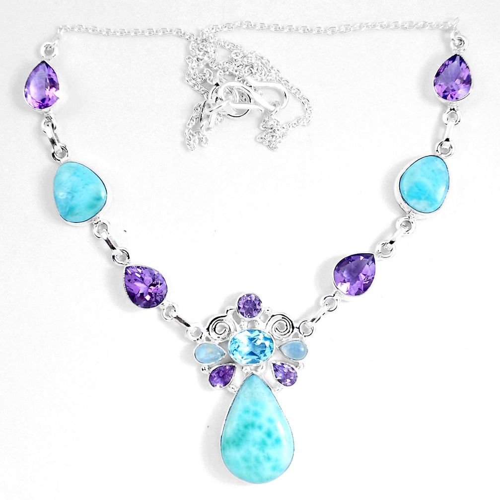 925 sterling silver natural blue larimar purple amethyst necklace d27555
