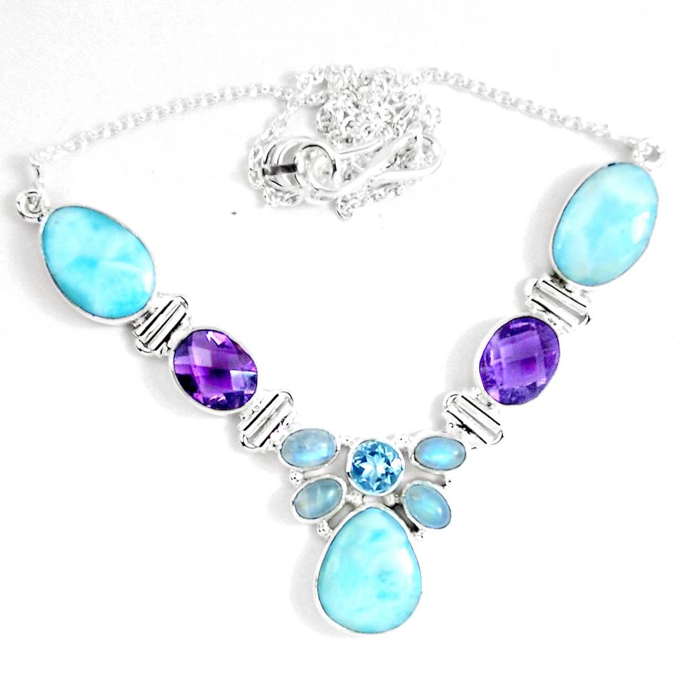 Natural blue larimar amethyst 925 sterling silver necklace d27556
