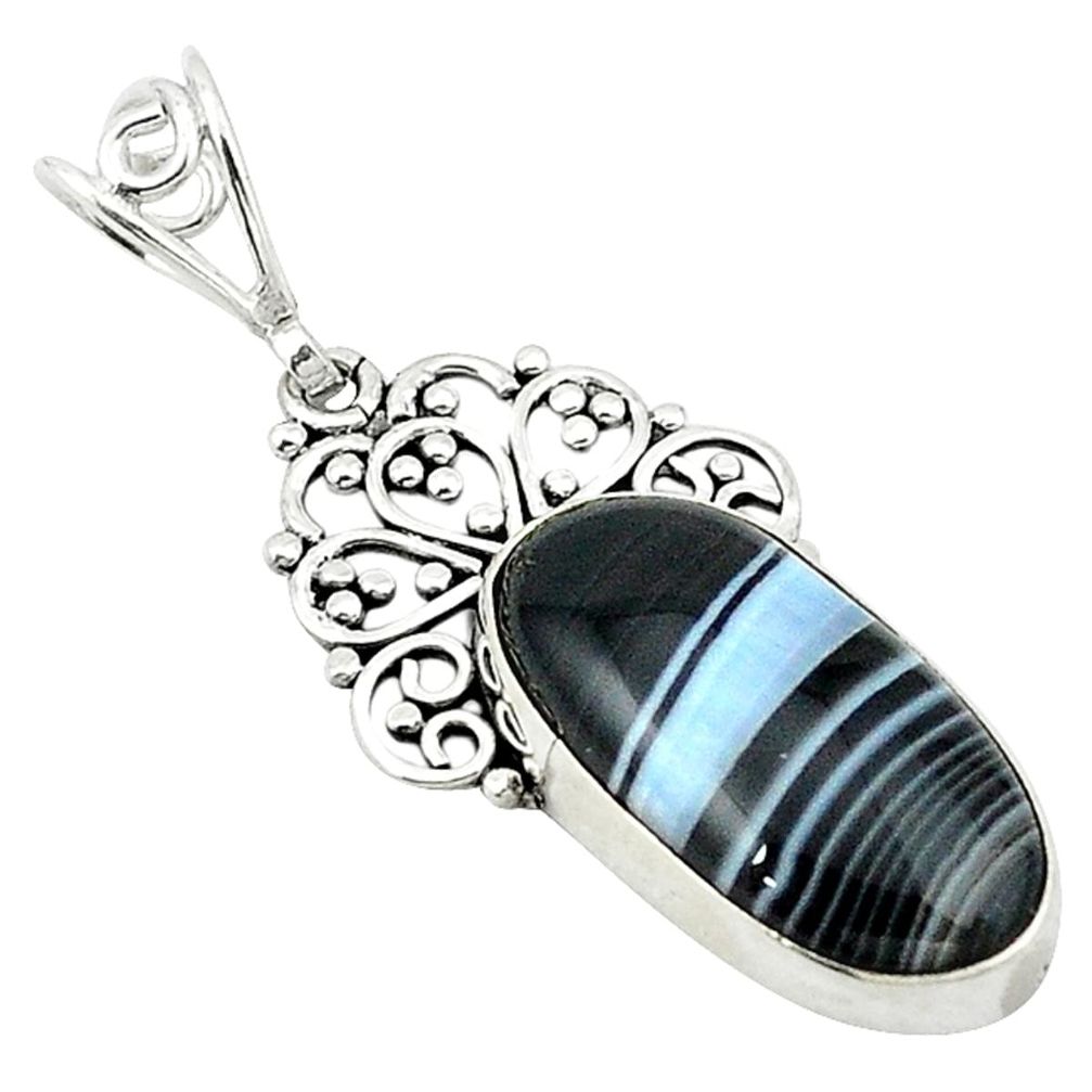 Natural black botswana agate 925 sterling silver pendant jewelry d1001