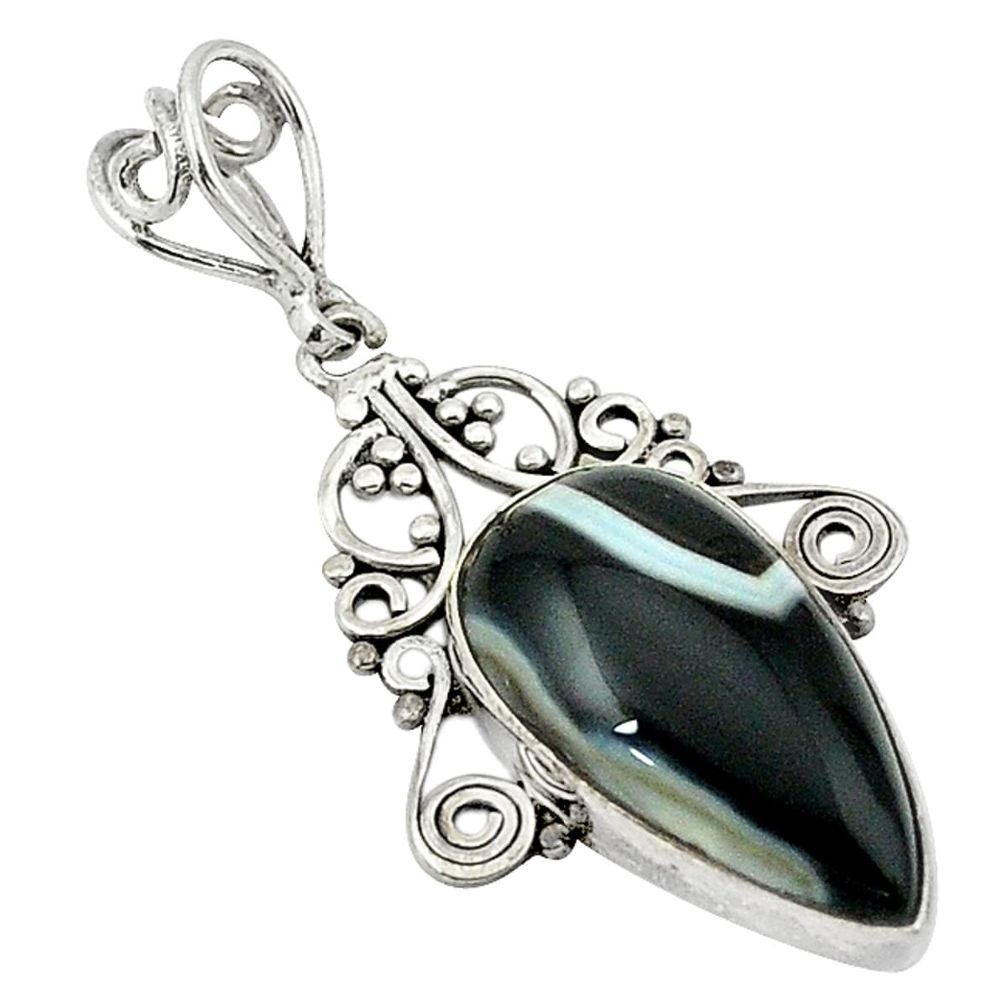 Natural black botswana agate pear 925 sterling silver pendant jewelry d1013