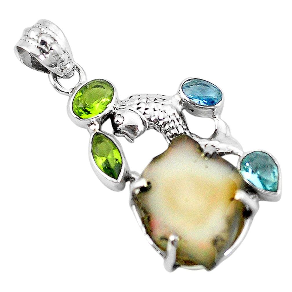 925 silver natural multi color ethiopian opal rough topaz fish pendant d10130