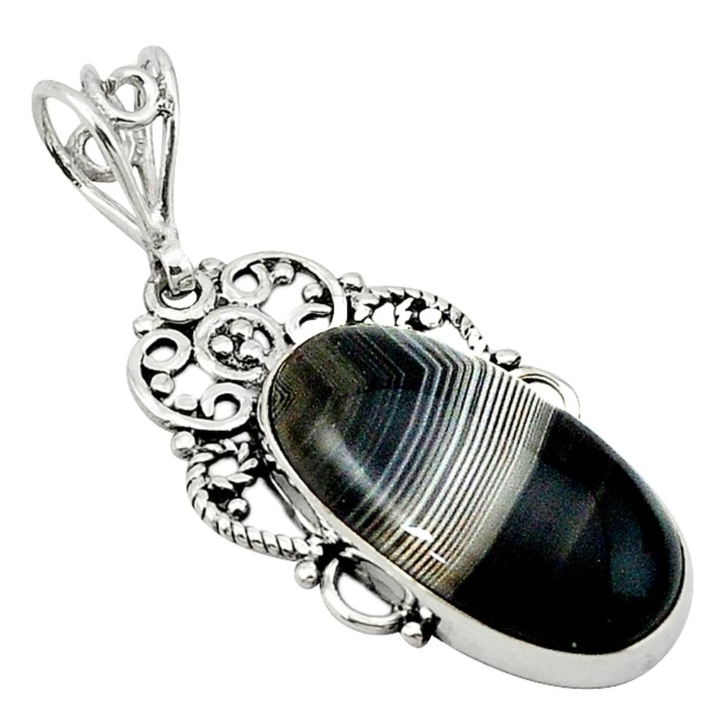 Natural black botswana agate 925 sterling silver pendant jewelry d1036