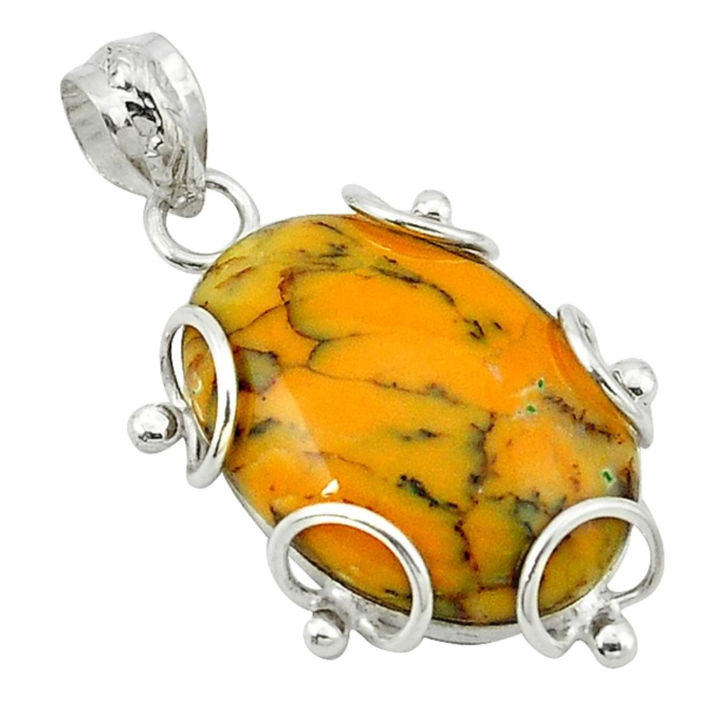 925 silver natural yellow dendrite opal (merlinite) pendant jewelry d1088