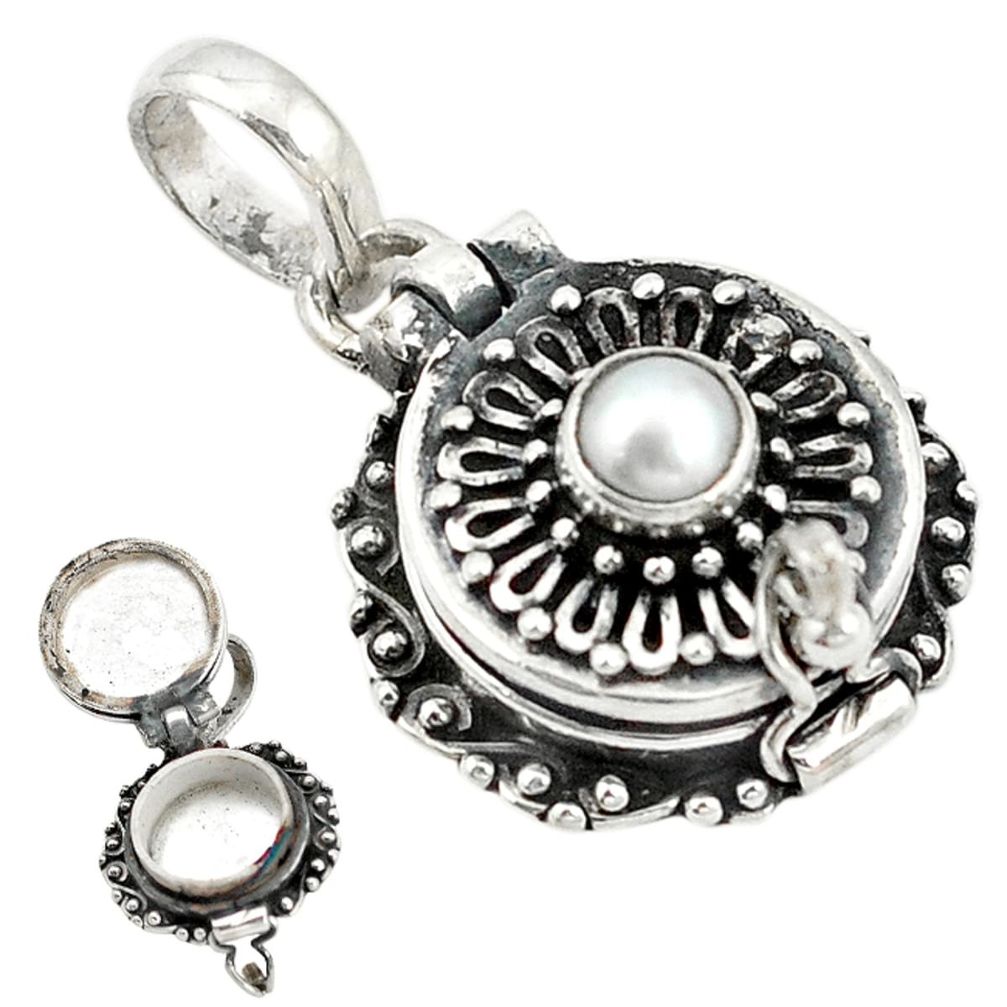 925 sterling silver natural white pearl round poison box pendant jewelry d11180