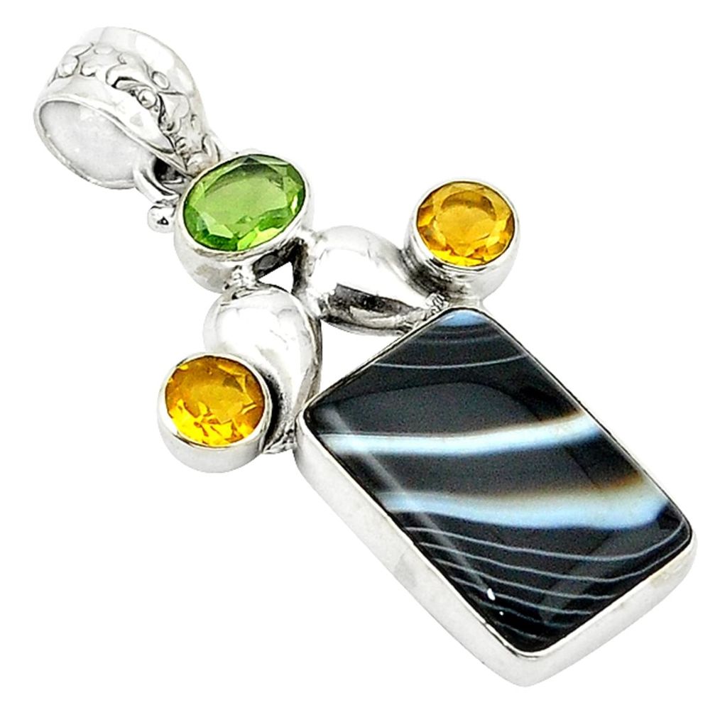 925 sterling silver natural black botswana agate peridot citrine pendant d1119