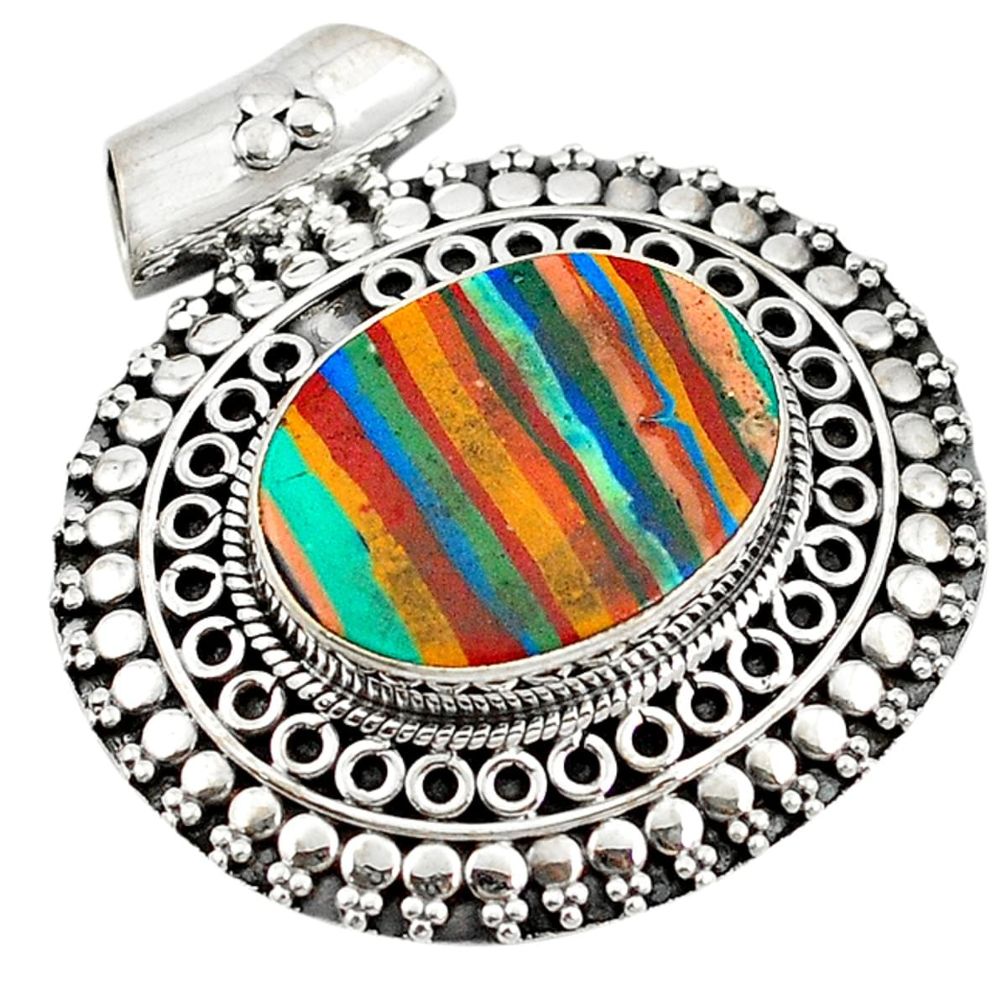 925 sterling silver natural multi color rainbow calsilica pendant d11277