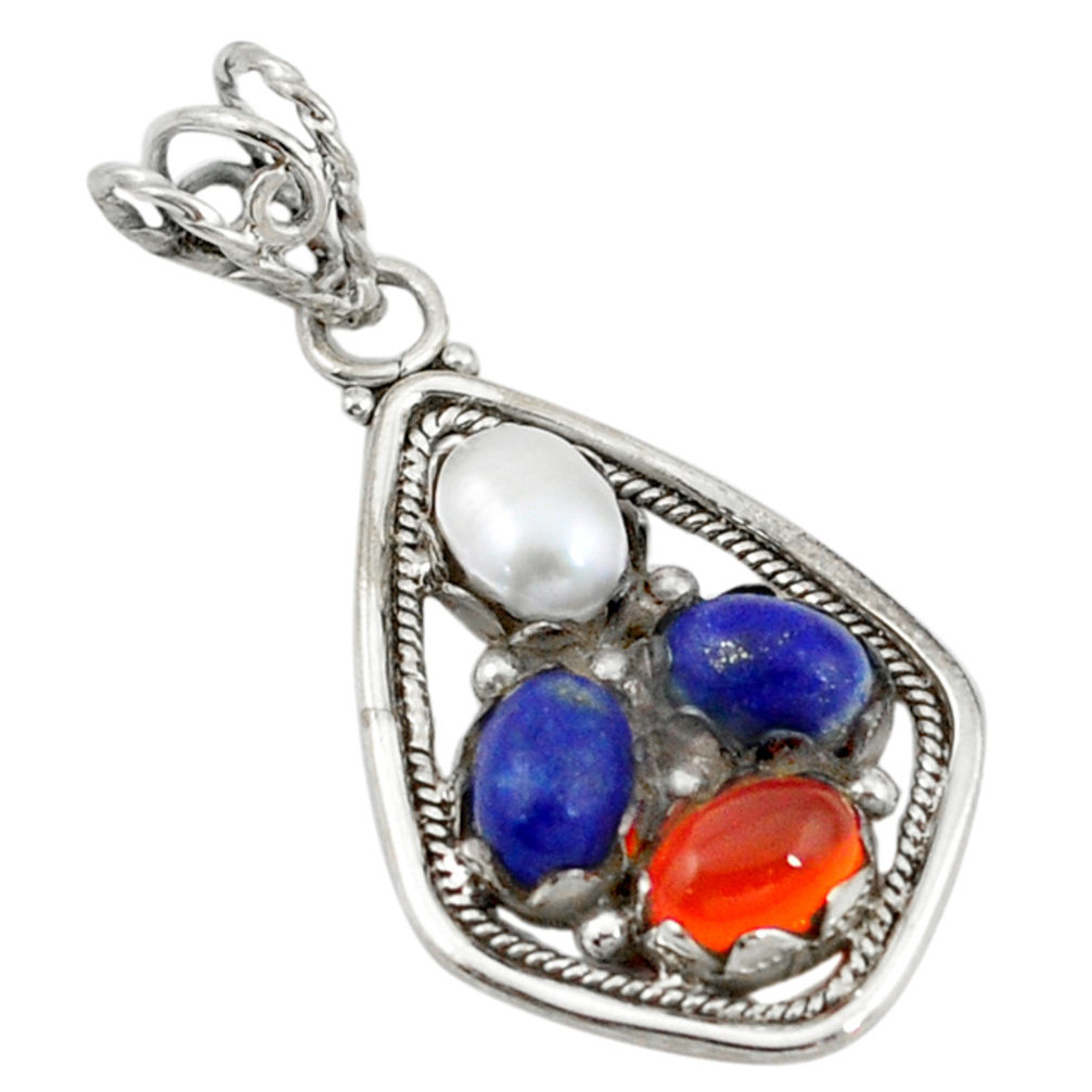 ian) pearl lapis 925 silver pendant d11380