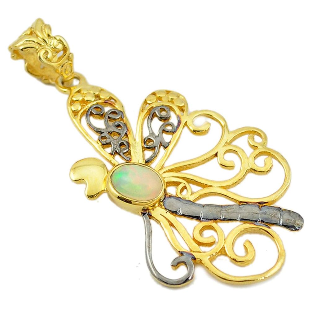 lor ethiopian opal 925 silver 14k gold dragonfly pendant d11473