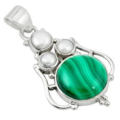 Natural green malachite (pilot's stone) pearl 925 silver pendant d11590