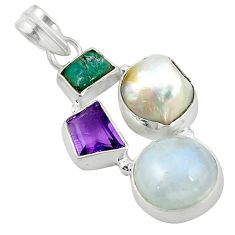 Natural rainbow moonstone turquoise 925 sterling silver pendant d11598