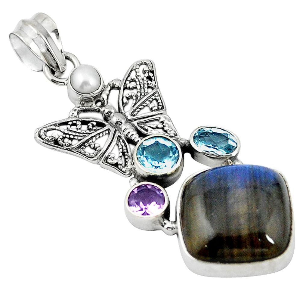 925 silver natural blue labradorite amethyst pearl butterfly pendant d11787