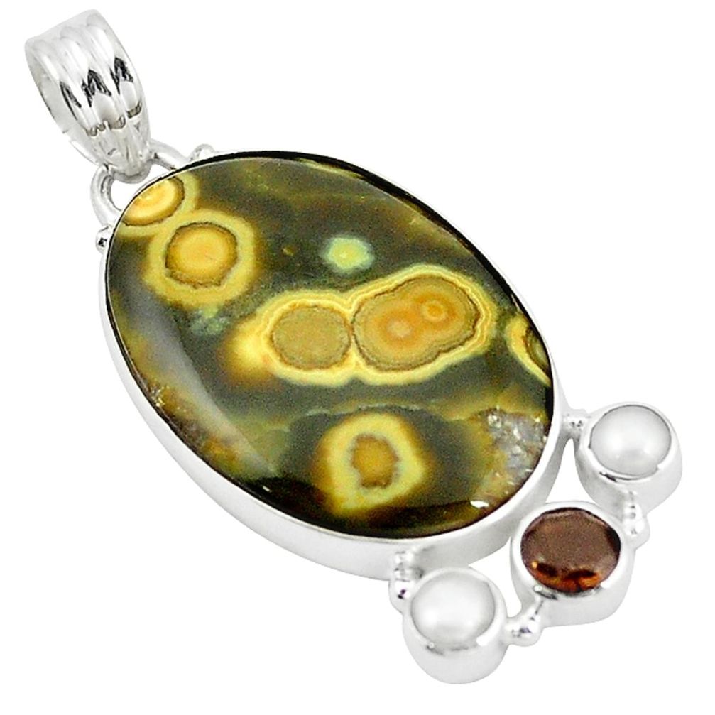 ean sea jasper (madagascar) pearl 925 silver pendant d11845