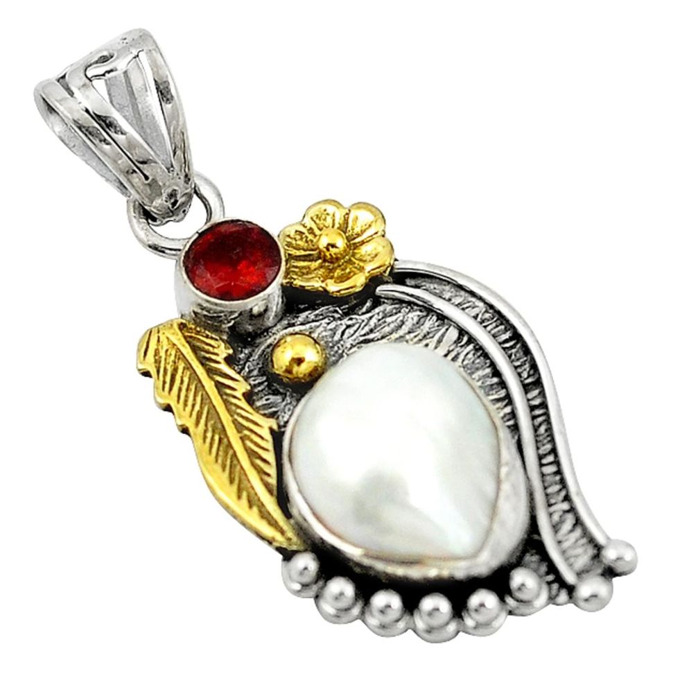 garnet 925 silver two tone pendant d11972