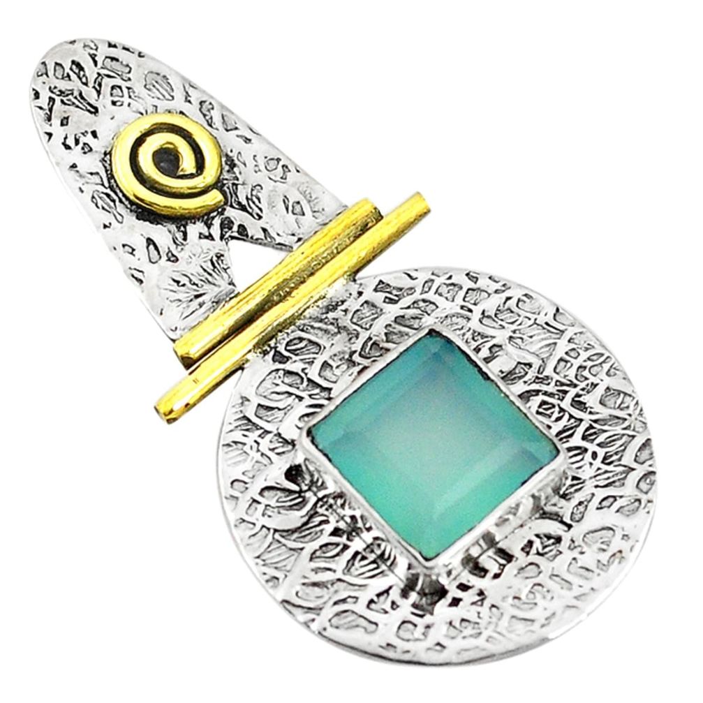 925 sterling silver natural aqua chalcedony two tone pendant d11984